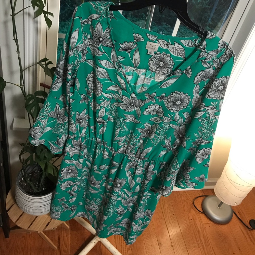 🔴 a new day Green Floral Dress with Bell Sleeves